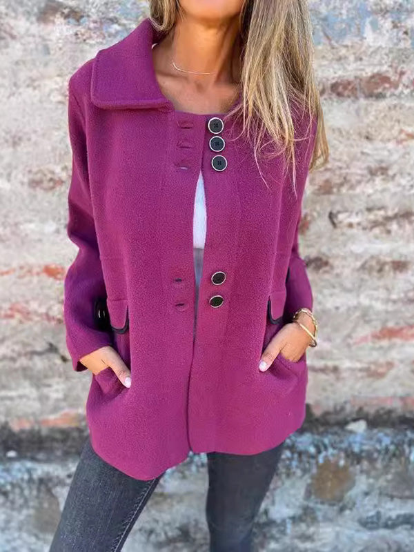 Long Sleeves Loose Buttoned Split-Joint Lapel Outerwear