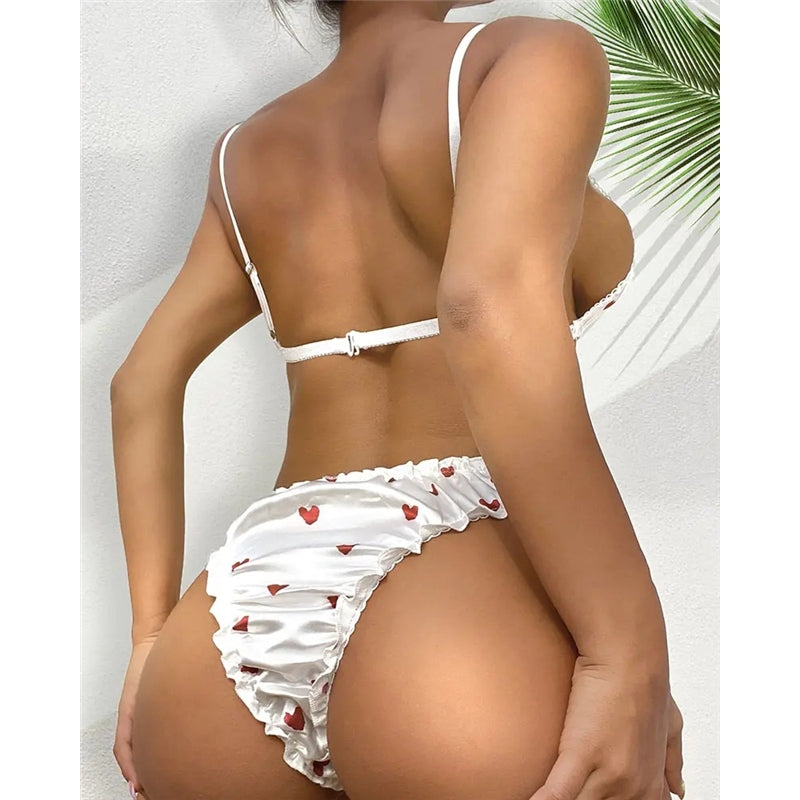 Women Fashion Love Printed Sexy Lingerie Two-Piece Set