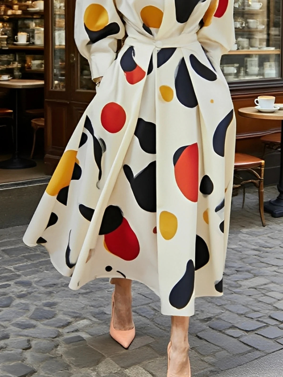 Long Sleeves Loose Contrast Color Pockets Lapel Maxi Dresses Shirt Dress