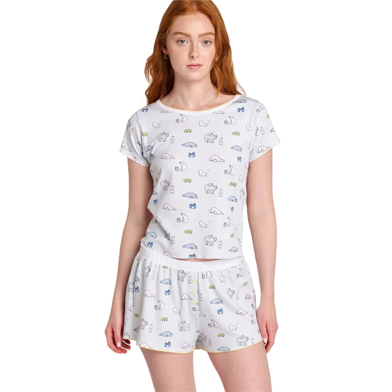 Women Fashion Casual Printed T-Shirt Loose Shorts Pajamas Two-Piece Set