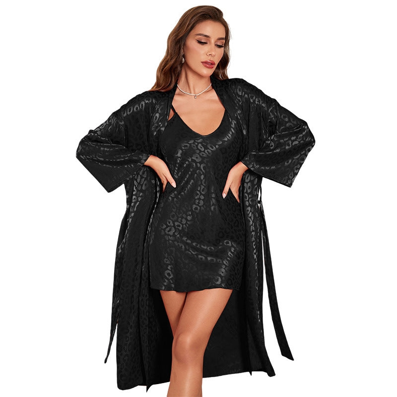 Women Sexy Printed Silk Pajamas Two-Piece Set