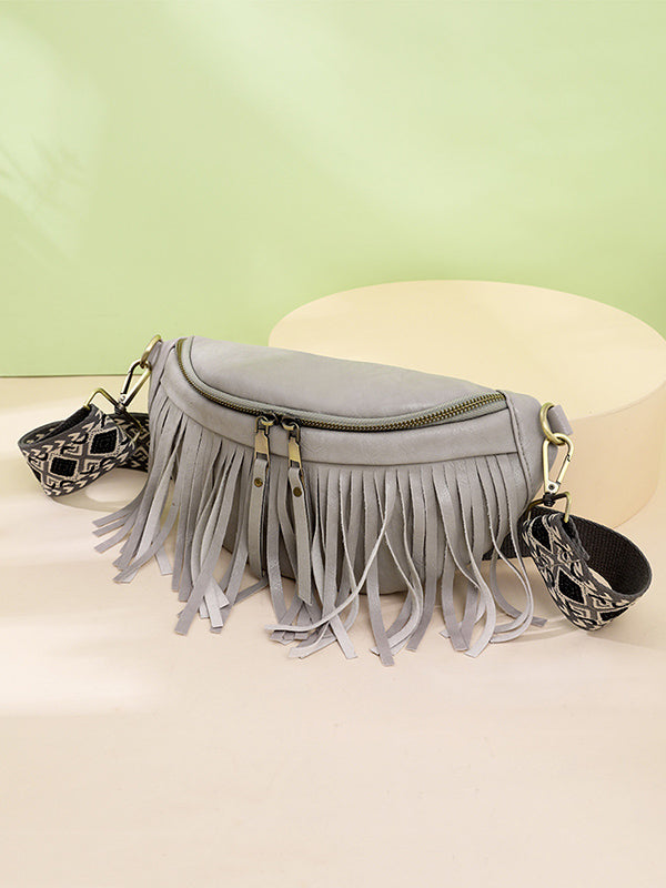 Geometric Tasseled Zipper Crossbody Bags