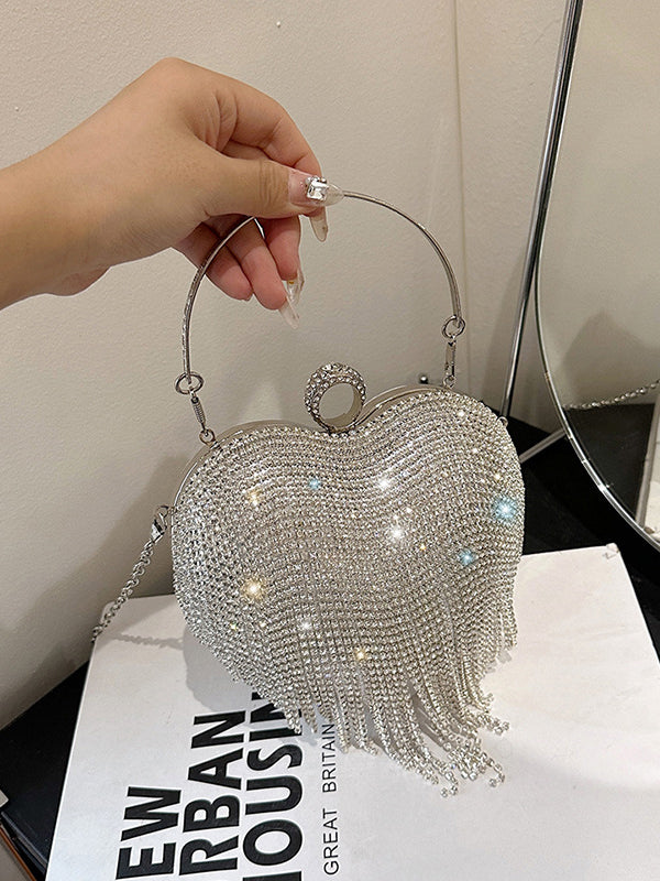 Heart Shape Shiny Tasseled Evening Bags & Clutches