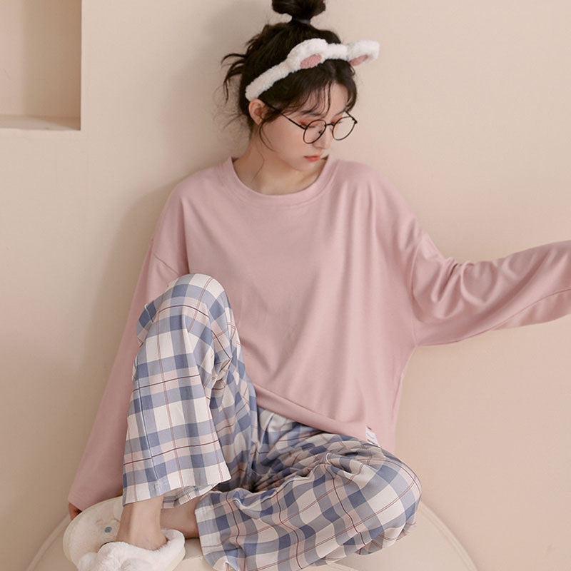 Women Fashion Casual Spring And Autumn Printed Round Neck Long Sleeve T-Shirt Loose Pants Pajamas Set