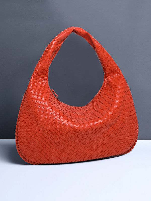 Geometric Solid Color Split-Joint Woven Zipper Bags Handbags
