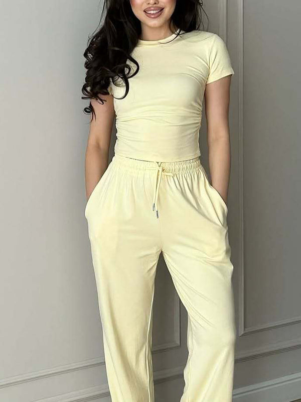 Loose Long Sleeves Cardigan Coat + Round-Neck T-Shirts + Drawstring Elasticity Pants Three Pieces Set