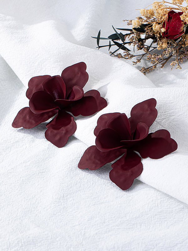 Flower Shape Solid Color Drop Earrings