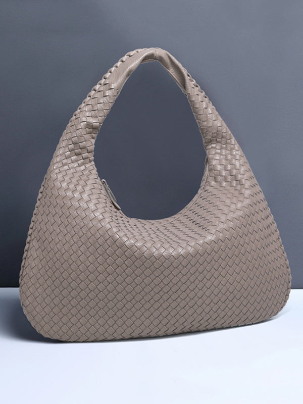Geometric Solid Color Split-Joint Woven Zipper Bags Handbags