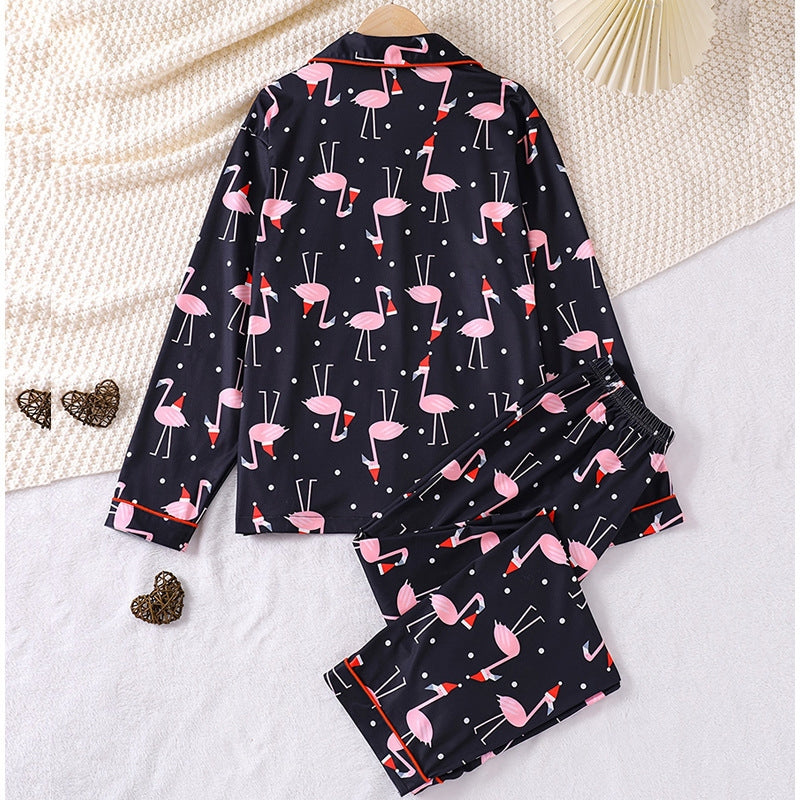 Women Fashion Flamingo Print Pajamas Two-Piece Set