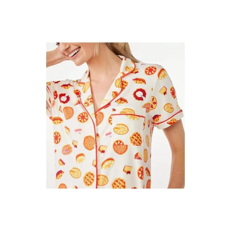 Women Fashion Casual Print Short-Sleeve Top Loose Shorts Pajamas Two-Piece Set