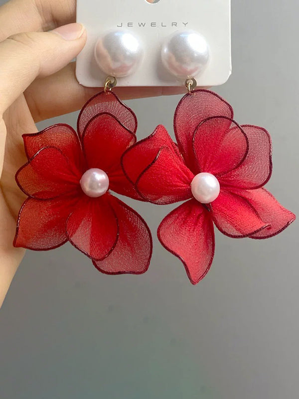 Flower Shape Gauze Earrings Accessories