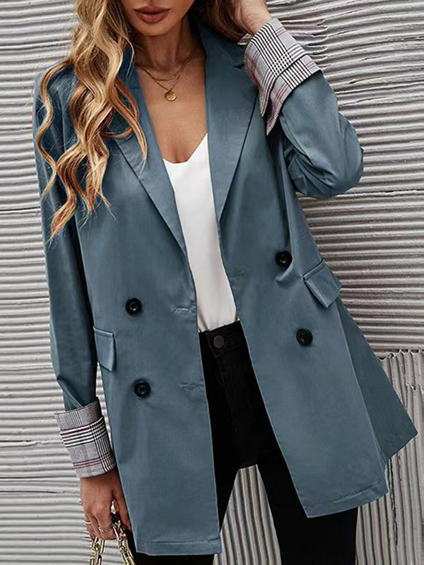 Long Sleeves Loose Buttoned Pockets Split-Joint Notched Collar Blazer Outerwear