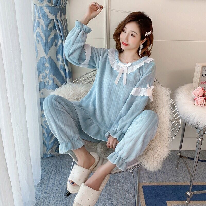 Winter Women Coral Fleece Pajamas Two-Piece Set