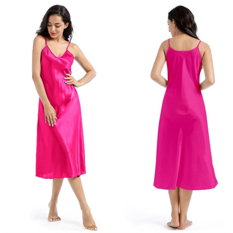 Women Sexy Solid Color Sling Nightgown