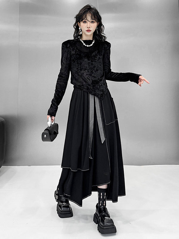 A-Line Irregularity Contrast Color Split-Joint Skirts Bottoms