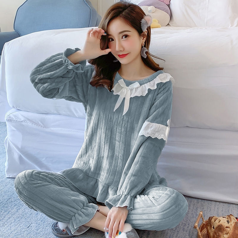 Winter Women Coral Fleece Pajamas Two-Piece Set