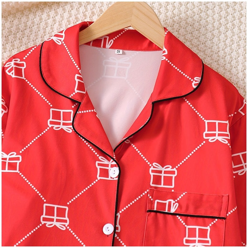 Christmas Women Fashion Printed Loose Pajamas Two-Piece Set