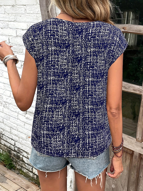 Loose Short Sleeves Plaid Round-Neck T-Shirts Tops