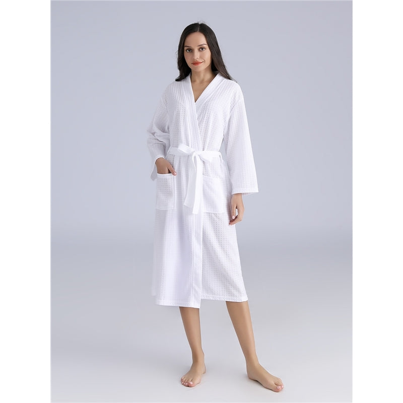 Fashion Casual Solid Color Waffle Thin Long-Sleeve Lace-Up Pajamas