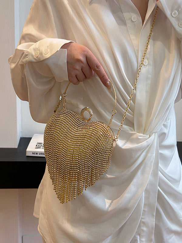 Heart Shape Shiny Tasseled Evening Bags & Clutches