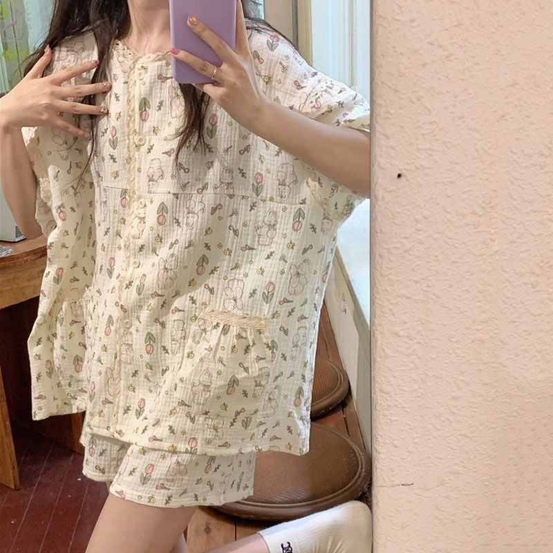 Women Minimalist Short Sleeve Top And Shorts Pajamas Set