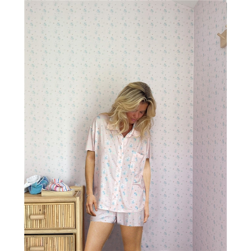 Women Fashion Casual Floral Printed Short-Sleeve Blouse Loose Shorts Pajamas Two-Piece Set