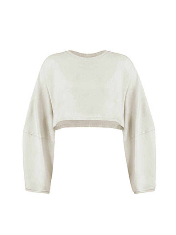 Long Sleeves Loose Solid Color Split-Joint Round-Neck Sweatshirt Tops
