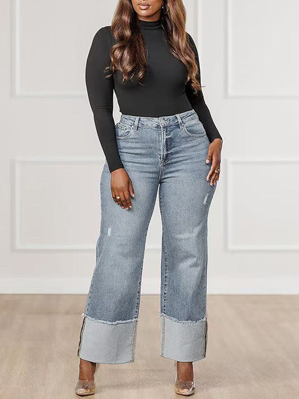 High Waisted Split-Joint Jean Pants Bottoms