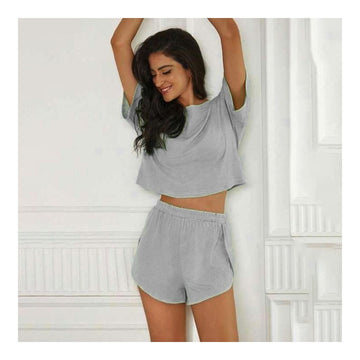 Women Fashion Casual Stripe Short-Sleeve T-Shirt Loose Shorts Pajamas Two-Piece Set