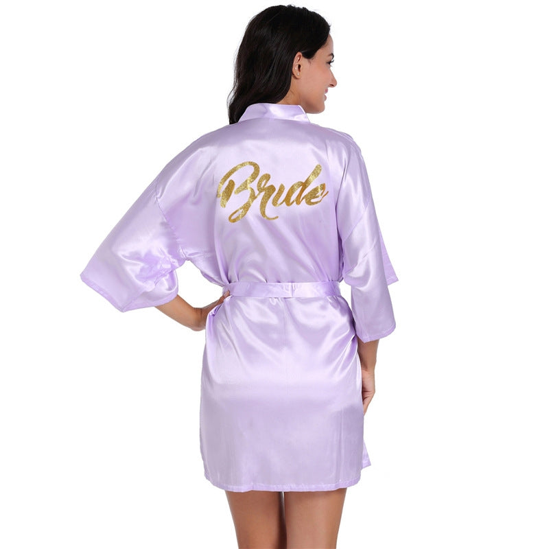 Women Fashion Casual Letter Printed Long-Sleeve Lace-Up Dress Pajamas