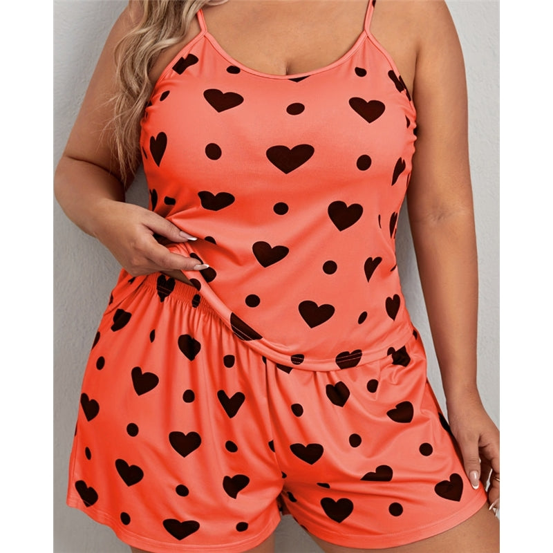 Women Plus Size Fashion Heart Print Pajamas Two-Piece Set