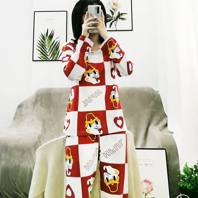 Women Fashion Casual Spring And Autumn Printed Round Neck Long Sleeve T-Shirt Loose Pants Pajamas Set