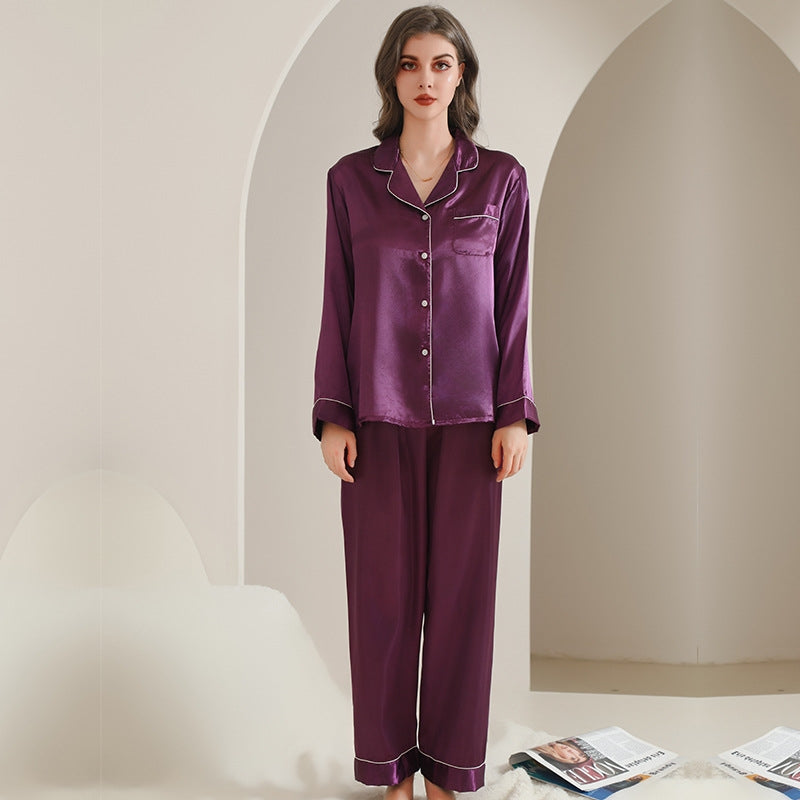 Women Fashion Casual Lapel Long Sleeve Blouse Loose Pants Pajamas Two-Piece Set