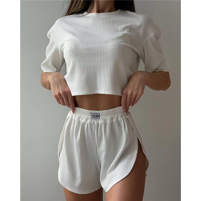 Casual Women Two-Piece Solid Color Pajamas