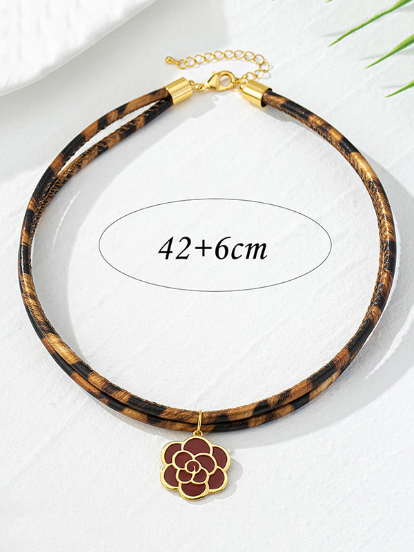 Double Layered Flower Shape Leopard Necklaces Accessories