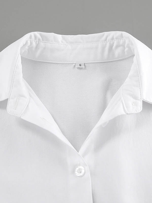 High Waisted Long Sleeves Buttoned Pleated Solid Color Lapel Mini Dresses Shirt Dress